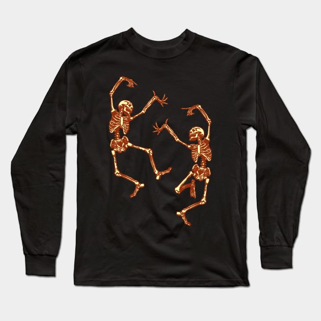Dancing Skeletons - Playful Halloween Illustration Long Sleeve T-Shirt by Mr.PopArts